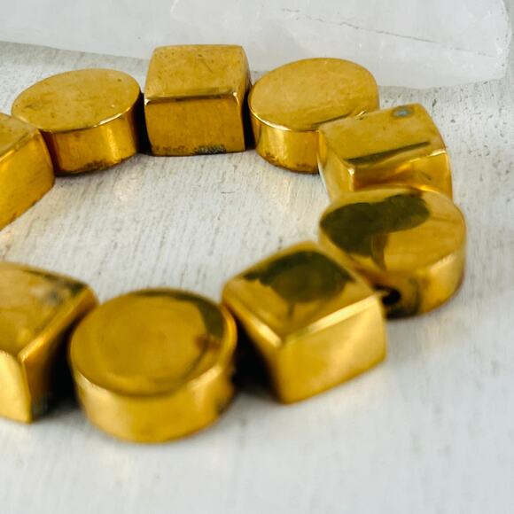 Vintage Steven Vaubel 18K Plated Brass Geometric Link  Chunky Bracelet - Picture 6 of 14